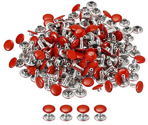 sourcing map 100 set di rivetti in pelle, rivetti a doppio cappuccio da 8 mm, altezza 8,5 mm, rivetti in metallo, per riparazioni fai da te, borse, borse, scarpe, colore rosso