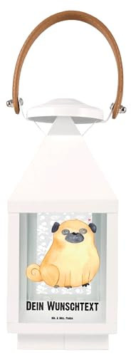 Mr. & Mrs. Panda Personalisierte Deko Laterne Mops S - Geschenke, Hund, Liebe, Windlicht, Sprüche, Metall, Hängeleuchte, Pure, Knuffig, Leuchten, Shabby-Chic-Laterne Mit Wunschname