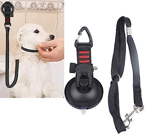 Hundebadeleine mit Starkem Saugnapf Hundebadeleine mit Hundeduschbefestigung Saugnapf, Wechselbares Halsband, Hundebadewannen-Rückhalteleine für die Dusche und Fellpflege von