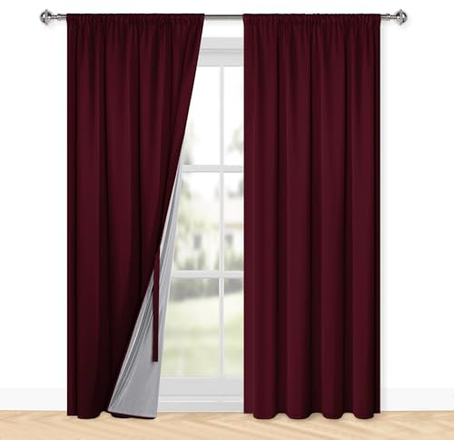 XWZO 100% Blickdichte Vorhänge Wohnzimmer, Vorhänge mit Kräuselband, Gardinen Schlafzimmer, Doppellagige Dicke Verdunklungsvorhänge Thermovorhang Kälteschutz, 220x140 cm(HxB) Rot 2er Set