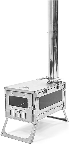 HACSYP Cuisine de Camping, poêle à Bois Portable, poêle de Tente avec tuyaux de cheminée, for la Cuisine en Plein air, randonnée, Voyage (Color : Silver, Size : L 38.5X22.5X29CM)