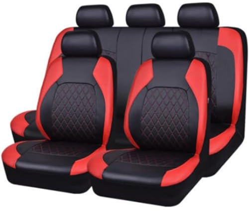 MAXZIZ Auto Sitzbezüge Sets für Seat Arona KJ 2018 2019 2020 2021 2022 2023 2024, Leder Universelles Autositzbezüge Allwetter Wasserdicht Schonbezüge Bequem Sitzkissen Protektoren Zubehör,Red/A
