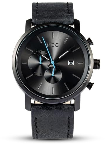 TACTIEN Analoge Herren-Armbanduhr für Herren, Chronograph, komplett schwarzes Leder, cool, lässig, Business, Datum, Timer, Stoppuhr, wasserdicht