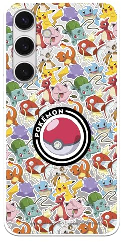 Schutzhülle kompatibel mit Samsung Galaxy S24, offizielle Pokémon-Muster, Sticker Poké-Ball, zum Schutz Ihres Handys, transparente Silikonhülle, flexibel, offizielles Lizenzprodukt von Pokémon