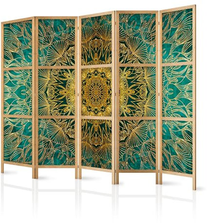 murando - Paravent Innen Raumteiler Holz Botanik Abstrakt 225x172 cm 5-teilig Japanische Trennwand Raumtrenner Room Divider Mobiler Sichtschutz Spanische Wand Raum Abtrennung Natur f-A-0802-bh-c