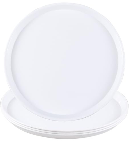 Parlynies 4 Pack Round Restaurant Serving Trays, Plastic Food Service Tray | Fast Food Tray with Non-Slip Surface, White, for Dining, Bar, Catering, Home Use