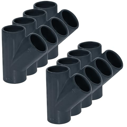 HAF® Lot de 8 raccords en T en PVC 45° avec 3 manchons adhésifs de 50 mm - Connecteur en PVC U gris pour tuyaux, raccords de tuyaux, tuyaux de piscine, etc. - Qualité : fabriqué en Europe - Quantité