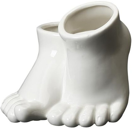 ZHDOKA Kreative Fußförmige Vase, Keramik-Blumenvase, Behälter für Getrocknete Blumen, Einzigartiger Pflanztopf, Desktop-Kunst, Blumenvase für Zuhause, Badezimmer, Wohnzimmer,(Weiß)