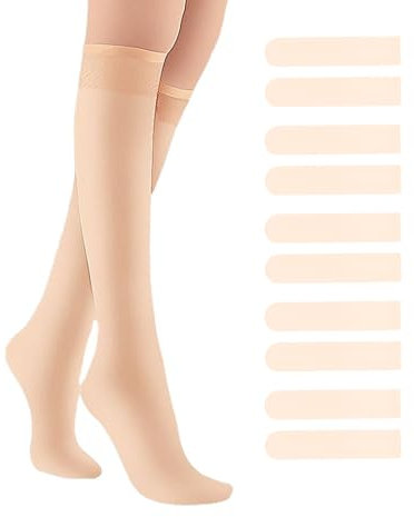 HSIXHAF Pack de 5 calcetines hasta la rodilla de nailon transparente de 20 deniers, calcetines hasta la rodilla finos, cinturilla ancha y cómoda, medias de moda para mujer