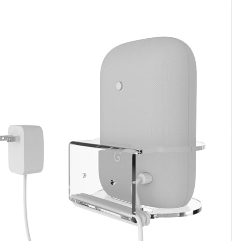 NCONCO Google Nest Audio-Halterung, Wandhalterung, transparent, Acryl, Tisch-Organizer, Rack-Passform, mit integriertem Kabelmanagement, keine Schrauben erforderlich, Lautsprecher-Zubehörständer