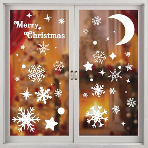 Pegatinas Navidad Ventanas Cristal, copo de nieve blanco decoración de ventana navidad pvc, decoración navideña ventana invierno reutilizable como decoración navidad