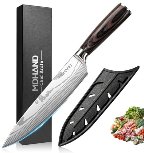 MDHAND Brotmesser, 20 cm Kochmesser mit gezackter Kante Deutsch Scharfes Edelstahl, Profi Küchenmesser mit Ergonomischen Pakkaholz Griffen für Haus und Restaurant