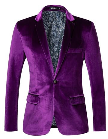 Rrongwn Sakko - Giacca da uomo in velluto confortevole, sportiva, per il tempo libero, elegante, regolare, moderna, classica, slim fit, per matrimonio, vestibilità, Lilla, XXXL