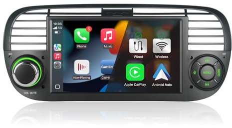 Autoradio per Fiat 500 2007-2015 Radio con Wireless CarPlay e Android Auto 7 Pollici Schermo Stereo(Nero)