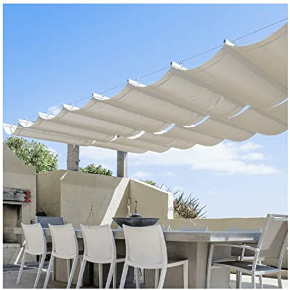 Onde, vela per pergola, copertura retrattile impermeabile per patio, terrazza, scivolo su filo, accessori inclusi (dimensioni: 1,7 x 8 m (larghezza x lunghezza x lunghezza)