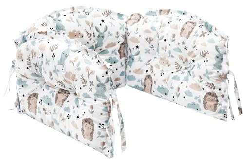 Schutz für Bettrahmen Baby Bett - Bettkantenschutz für Kinderbetten 38 x 170 cm - zweiseitig - Atmungsaktive Polsterung, Rausfallschutz für Babybett - Umrandung Babybett – Muster Igelchen