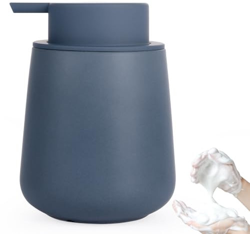 Bosilunlife Seifenspender Schaum Spülmittelspender Matt Seifespender mit Schaum Pumpenkopf, Nachfüllbarer Keramik Schaumseifenspender Soap Dispenser für Küche, Bad | Blau, 350 ml