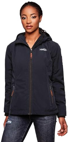 MARIKOO Damen Frühjahr Übergangs Jacke leicht gefüttert Kapuze kurz B862 [B862-Brombeer-Navy-Gr.6XL]