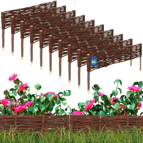 KOTARBAU® 10er Set Beetbegrenzung Weidenzaun 60 x 10 cm Zaun Beeteinfassung Beet Beetumrandung Steckzaun Rasenkante Weide Beeteinfassung Gartenzaun Zum Stecken Flexible Weidengeflecht