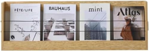 SXYKXYDL Zeitschriftenständer, Holz, Broschüren- und Zeitschriftenständer, Wandregale mit Fallschutz, elastischem Seil für Ausstellungen und Büro (Natur, 94 cm)