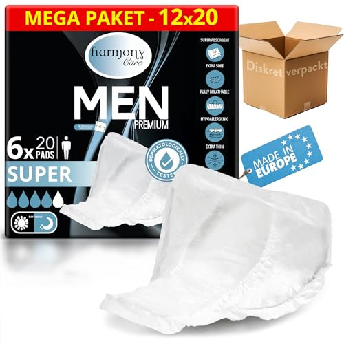 Harmony Care® Men SUPER saugstarke Inkontinenzeinlagen für Männer bei leichter bis mittlerer Blasenschwäche - diskrete Einlagen für Männer bei Inkontinenz - dünne Slipeinlagen für Herren - 240 Stück