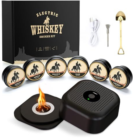 Kit de fumoir à Cocktail électrique avec 6 copeaux de Bois, kit de fumoir à Whisky Rechargeable avec Briquet intégré, kit de fumoir à l'ancienne pour Bourbon, Cadeau pour Homme, Papa, Mari, Petit ami