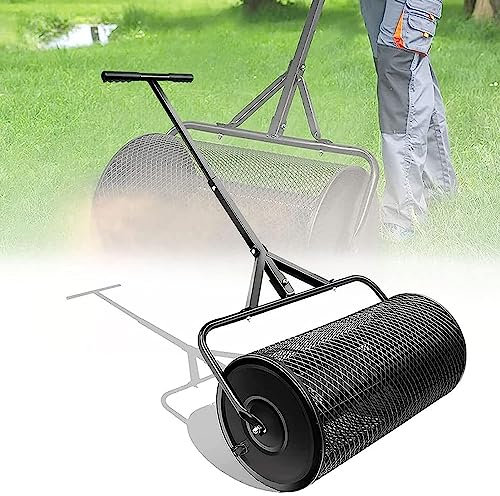 DONGGANSHI Compost Spreader, 24 Inch Durable Lawn Roller, Lightweight Manure Spreader with Adjustable Upgrade T Shaped Handle,Top Soil Spreader for Garden Care Manure Spreaders Roller,Black