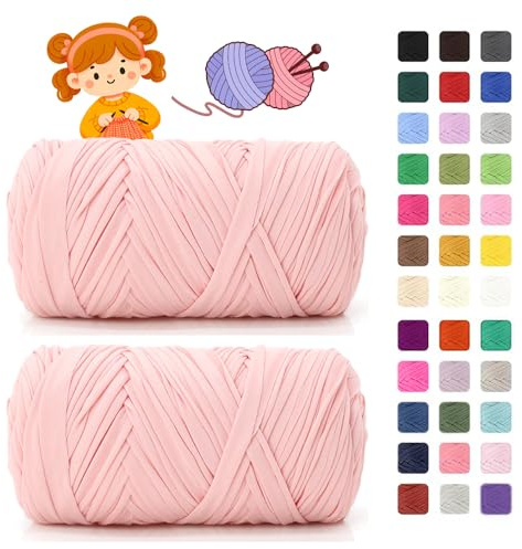 T shirt Garn zum Häkeln & Stricken- je 400g/150m, Häkelgarn Dickes Yarn für Häkeltaschen/Körbe/Teppiche, Heimdekoration/Deko (05 Fleischpulver)