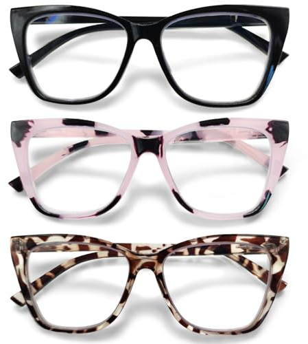 ZOECENT Lesebrille Damen 3er-Pack Brille Blaulichtfilter übergroße Lesebrillen Federscharniere Computer Brillen (3 Farbe-1, 2.25, x)