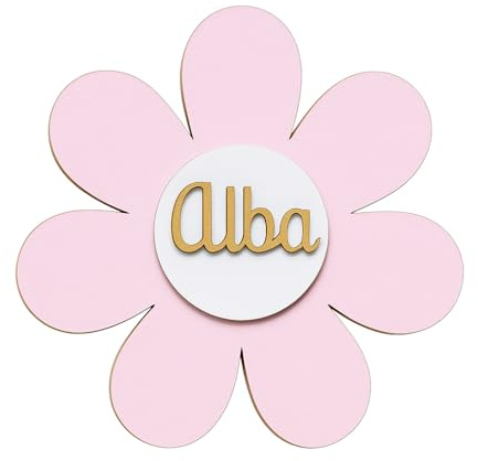 Placa decorativa Infantil de madera- flor Margarita Decorativa Personalizada con Nombre – Placa Infantil para Habitación, Puerta o Pared madera– Regalo Original Personalizado Bebé- Decoraciones niño