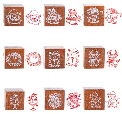 9Pcs Stempel Weihnachten Set, Weihnachtsstempel Holz, Frohe Adventskalender Stempel Weihnachten Zum Gestalten Von Weihnachtskarten, Scrapbooking, Geschenkverpackungen (9PCS Christmas)