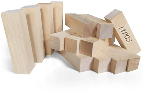 14 Pcs Wood Basswood Carving Blocks (100x25x25mm) - Unfinished Wood Blocks for Wood Carving Whittling Kit, Hobby Kit for Beginner & Expert Carvers