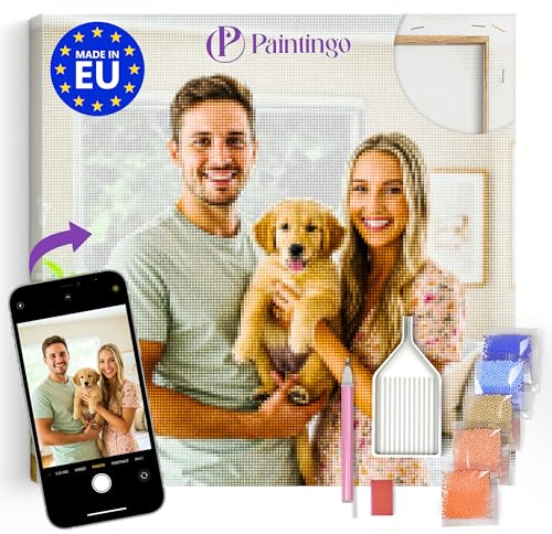 PAINTINGO Diamond Painting eigenes Foto 40x80 cm - Geschenk Erwachsene | Mit Keilrahmen, 25% Extra-Diamanten, 5D Harzsteine, Komplett-Set mit Zubehör, Made in EU, Ideal als Geschenk & Wanddeko