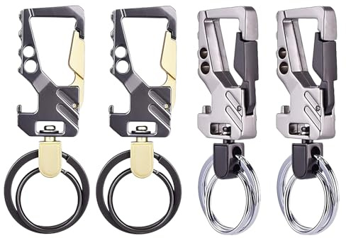4-Piece Keyring Bottle Opener Set with Quick-Release Detachable Rings | Two gold-tone and two silver-tone pieces; compact metal design; for keys, bags, travel and everyday carry
