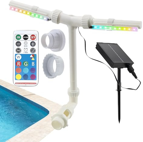 Xiixuuj Fontaine solaire de piscine avec lumières | Double pulvérisation | avec télécommande et lumière LED réglable 7 couleurs pour étang, terrasse, décoration, jardin, fête