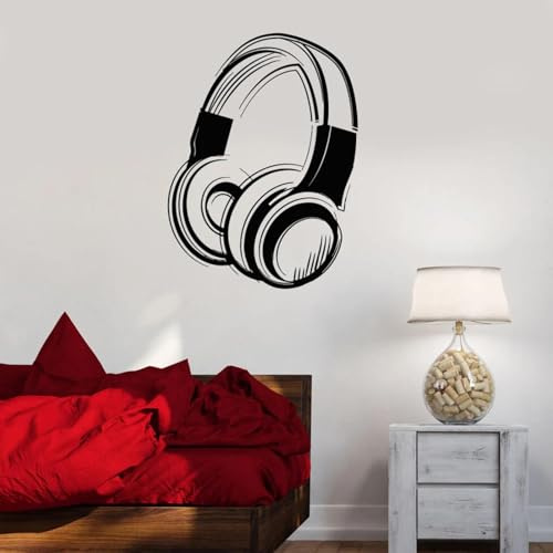 YAODANGM Kopfhörer-Musik-DJ-Wandtattoo, Vinyl-Wandaufkleber, Kopfhörer-Musik-Jugendzimmer-Musikstudio-Logo