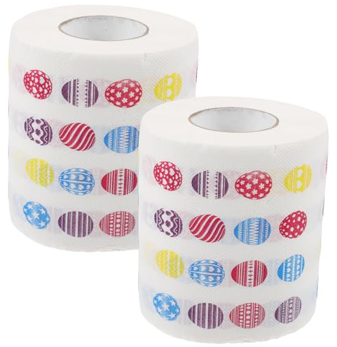 Mikikit 2 Rollen Dekoratives Toilettenpapier mit Ostermotiv Weiches Papier Kreative Einweg Klopapierrolle für Badezimmer Dekoration und Osterfeiern