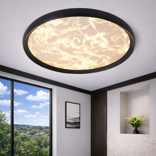 GSALDY LED Deckenlampe Dimmbar Deckenleuchte 52W Wolkennebel-Design 50cm | Schwarz Schlafzimmerlampe Mit Fernbedienung Runde Aluminium Flach Einbauleuchte Decke Für Wohnzimmerlampe Küchen Flur Büro