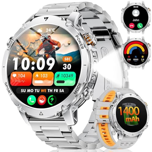 SUNKTA Smartwatch Uomo 1400 mAh grande batteria 1,7 HD Bluetooth chiamate Orologio intelligente per iOS Android 100+ modalità Sportive fitness,Monitoraggio della salute,sonno,contapassi,Argento