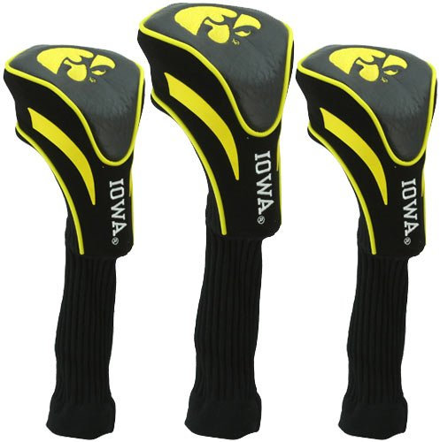 Team Golf NCAA Iowa Hawkeyes Contour Golfschlägerhauben (3 Stück) nummeriert 1, 3 und X, passend für übergroße Fahrer, Utility, Rescue & Fairway Schläger, Velours gefüttert für zusätzlichen