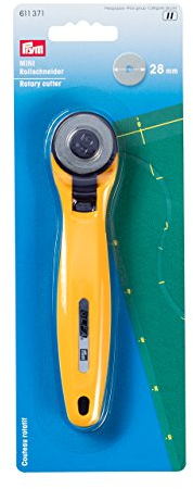 Prym 611371 Mini Rollschneider 28 mm – Präziser Stoffschneider für Kurvenschnitte, ideal für Patchwork & Nähen – Ergonomisch, für Rechts- & Linkshänder, gelb/schwarz, mit OLFA-Klinge