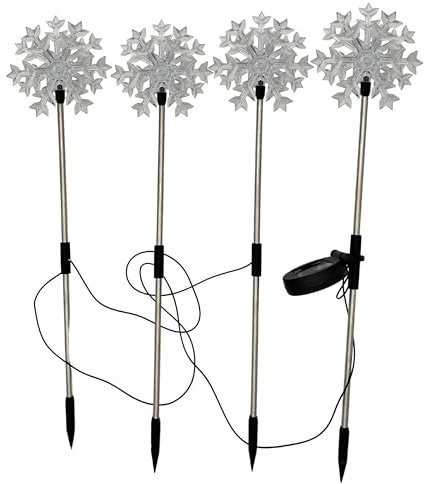abc HOME Gartenstecker Schneeflocken | 4er Set | LEDs | Solarpanel | Lichtsensor