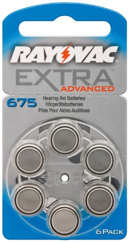 Rayovac, batterie per auricolare, 1,45 V, 6 unità (per due auricolari), Acoustic Special 675 / 312 / 13 / 10, Extra Advanced 10 / 13 / 312 / 675, Extra Mercury Free 10 / 13 / 312 / 675 2x Nr. 675 Acoustic Special - 6er Blister
