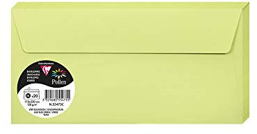 Clairefontaine - Ref 55475C - Pollen Adhesive Envelopes (Pack of 20) - DL Sized, 120gsm Paper, Printer-Compatible, Acid Free, Adhesive Strip for Easy Seal - Leaf Bud Green