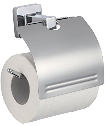 MSV Toilettenpapierhalter „Lucca“ zum Kleben oder Bohren aus hochwertigem Zink, Silber, 16x17x11 cm