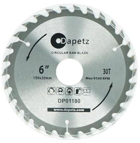 Dapetz ® 3 PC TCT Circular Fine Cutting Wood Saw Blade 150mm 16, 24, 30 Teeth 20mm Bore Carbide Finishing Saws For Woodworking Compatible With Bosch Makita Etc