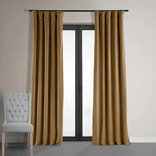 HPD Half Price Drapes Signature Velvet Thermal Blackout Curtains for Living Room 120 Inch Long (1 Panel) Rod Pocket Insulated Blackout Curtains for Bedroom Window Curtains, 50W x 120L, Amber Gold