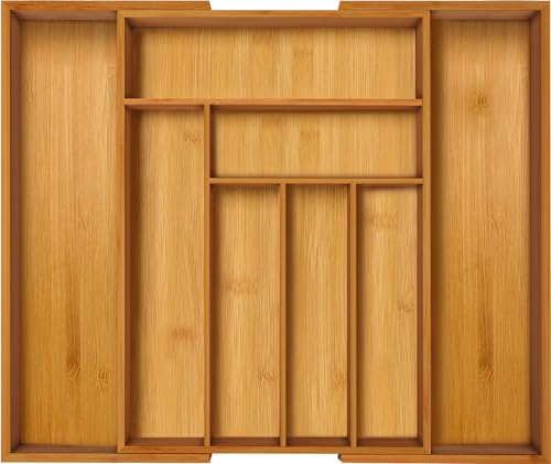 Utopia Kitchen Caddy Expandable Drawer Organizer, Bamboo Dividers Organizer for Kitchen, Silverware, Flatware, Living Room, Makeup Drawer & Utensil Holder, Natural Wood