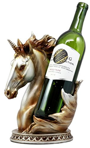 Ebros Mystical Glade Unicorn Bust Wine Holder Figurine Wine Bottle Caddy Organizer in Silver Bronze Colored Resin Finish