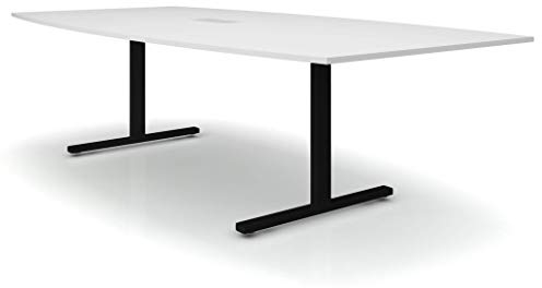 Weber Büro Easy Konferenztisch Bootsform 240x120 cm Weiß mit Elektrifizierung Besprechungstisch Tisch, Gestellfarbe:Schwarz
